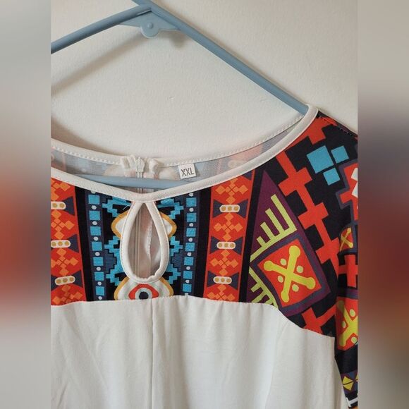 Aztec Tribal Dress Ceremonial Colorful Southwestern Bohemian Retro 70s XXL - Picture 10 of 15